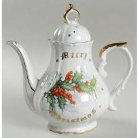 Vintage Norcrest Fine China Merry Christmas Formal Teapot Holly Holiday Print - Picture 1 of 16